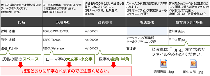 名簿フォーマット記入例